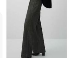 Massimo Dutti Dark Charcoal Grey Wool Wide Leg Trousers