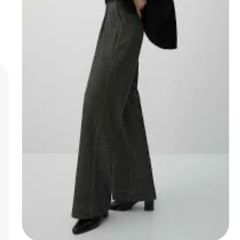 Massimo Dutti Dark Charcoal Grey Wool Wide Leg Trousers