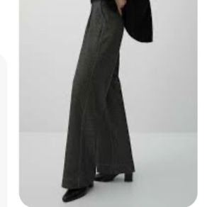 Massimo Dutti Dark Charcoal Grey Wool Wide Leg Trousers