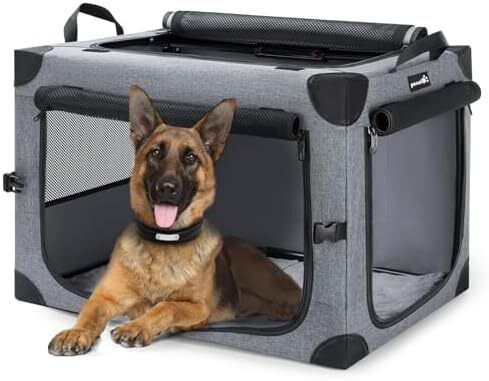 Dog Car Crate, Collapsible Dog Crate with Breathable Mesh, 76x51x51cm Dog Travel Crate Sturdy Frame for Small and Medium Dogs, Suitable for Traveling, Visit Veterinarian and Insides