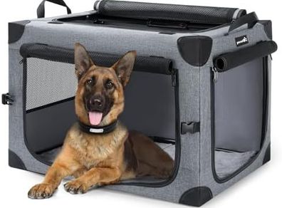 Dog Car Crate, Collapsible Dog Crate with Breathable Mesh, 76x51x51cm Dog Travel Crate Sturdy Frame for Small and Medium Dogs, Suitable for Traveling, Visit Veterinarian and Insides