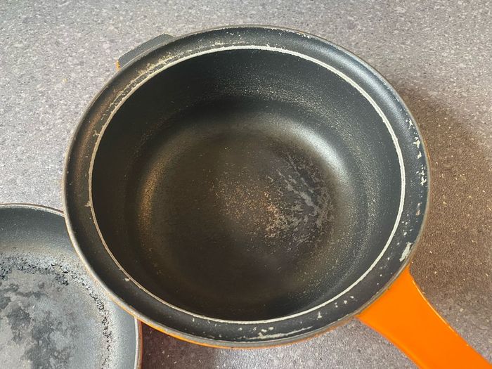 Made in France Cast Iron Marmitout 3 in 1 Saucepan Frying Pan 22 Orange Le Creuset style