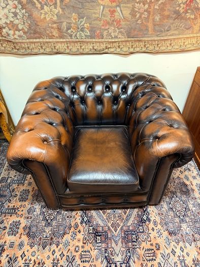 Vintage Chesterfield Club Chair in Rich Faded Brown Leather