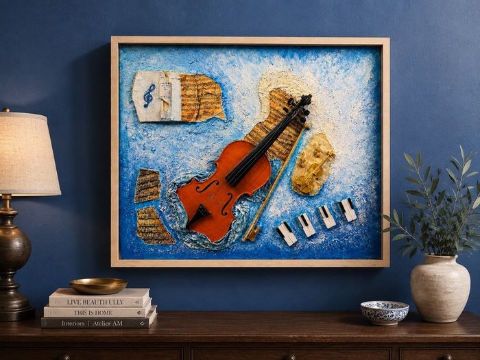 One of a Kind Mixed Media Violin Artwork