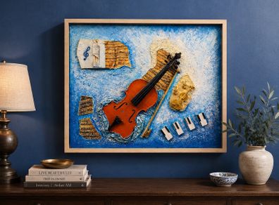 One of a Kind Mixed Media Violin Artwork