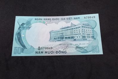National Bank of Vietnam : 50 Dong Banknote , South Vietnam , 1972 - ( Vietnam War Era )