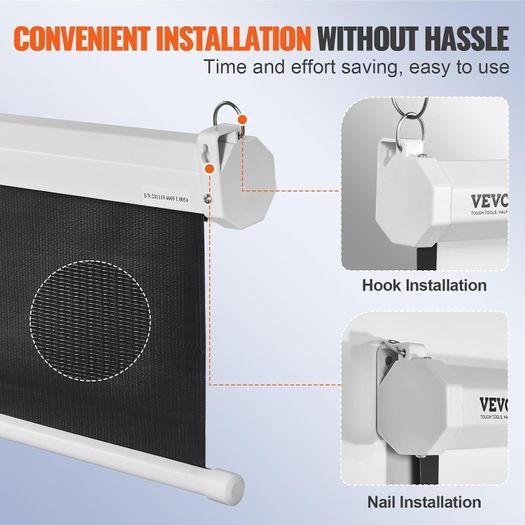 VEVOR Manual Pull Down Projector Screen, 100 inch 16:9 4K 1080 HD Retractable Projector Screen