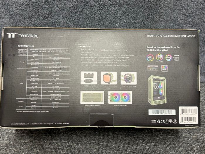 Thermaltake TH280 V2 ARGB Sync CPU Liquid Cooler Matcha Green Edition All-In-One