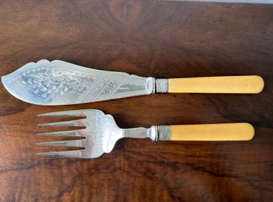 Antique B. Worth & Sons EPNS Fish Serving Knife & Fork