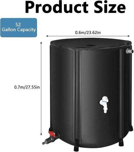 Portable Foldable Water Storage Tank 200L/52Gal, Outdoor Heavy Duty PVC Collapsible Rain Barrel with Brass Spigot, Large Capacity Reusable Water Catcher Container for RV, Camping, Plant Watering