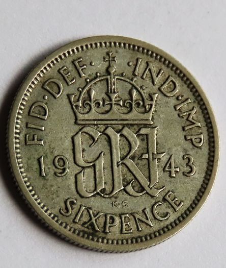 1943 Silver Sixpence WW2 lucky coin 6d