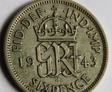1943 Silver Sixpence WW2 lucky coin 6d