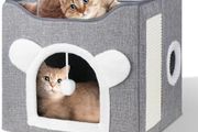 Cat Beds, Large Cat Cave for Pet House with Fluffy Ball Hanging and Scratch Pad, Houses &amp; Condos, Cubes, Hideaway, Covered Bed for Multi Small Pet Large Kitty