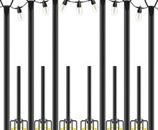 6pack 3M String Light Pole, Metal Outdoor String Light Pole, Suitable for Courtyard,Backyard,Garden,Patio,Party,Wedding Hanging Light Pole,Rustproof and Sturdy with Hooks.