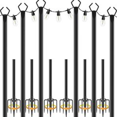 6pack 3M String Light Pole, Metal Outdoor String Light Pole, Suitable for Courtyard,Backyard,Garden,Patio,Party,Wedding Hanging Light Pole,Rustproof and Sturdy with Hooks.