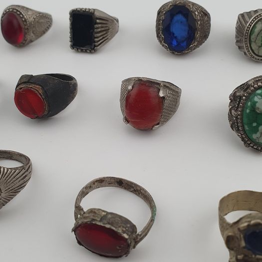 Antique Lot of 15 Bohemian Brass Rings  Assorted Ethnic & Tribal Designs