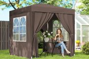 2 x 2 m Garden Pop Up Gazebo, Wedding Party Tent Marquee, Water Resistant Awning Canopy with Sidewalls. Windows, Carry Bag, Coffee