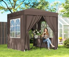 2 x 2 m Garden Pop Up Gazebo, Wedding Party Tent Marquee, Water Resistant Awning Canopy with Sidewalls. Windows, Carry Bag, Coffee