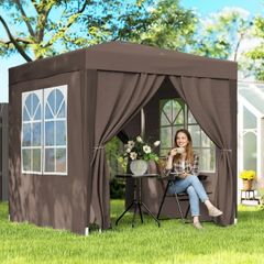 2 x 2 m Garden Pop Up Gazebo, Wedding Party Tent Marquee, Water Resistant Awning Canopy with Sidewalls. Windows, Carry Bag, Coffee