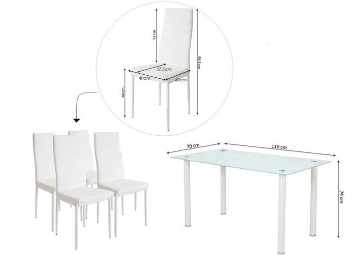 Compact Glass Dining Table Set Seats 4, White