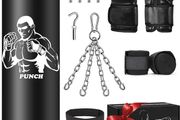 Hanging Punching Bag Set, Unfilled Boxing Bag with A Full Range of Accessories, Microfiber Leather Heavy Bag for Training Kickboxing Fitness MMA Grappling Muay Thai Karate
