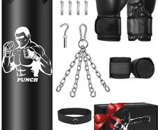 Hanging Punching Bag Set, Unfilled Boxing Bag with A Full Range of Accessories, Microfiber Leather Heavy Bag for Training Kickboxing Fitness MMA Grappling Muay Thai Karate