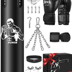 Hanging Punching Bag Set, Unfilled Boxing Bag with A Full Range of Accessories, Microfiber Leather Heavy Bag for Training Kickboxing Fitness MMA Grappling Muay Thai Karate