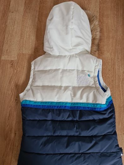 Superdry Navy / White Gilet with Faux Fur Hood