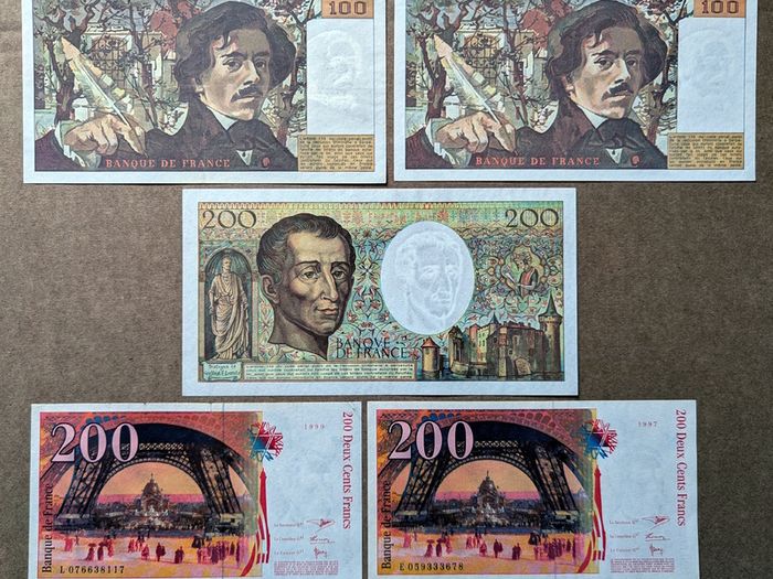FRANCE - Set of 5 Banknotes: 100 200 Francs 1985-1999 P 154 155 159 (XF-AU)
