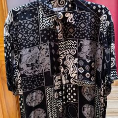Vintage Italian Patterned Shirt Black & Grey Abstract Print Size M