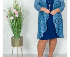 Occasion wear Royal Blue Dress with crochet effect jacket