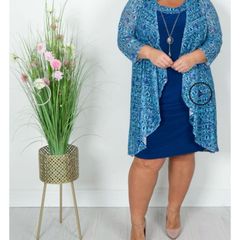 Occasion wear Royal Blue Dress with crochet effect jacket