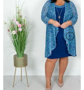 Occasion wear Royal Blue Dress with crochet effect jacket