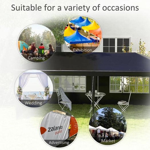 6 x 3 m Gazebo Marquee Party Ten with Side Panels Black