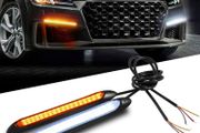 2x Car DRL LED Daytime Running Light Flow Yellow Turn Signal White Waterproof Headlight Strip Sequential Light Universal