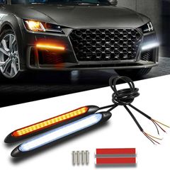 2x Car DRL LED Daytime Running Light Flow Yellow Turn Signal White Waterproof Headlight Strip Sequential Light Universal