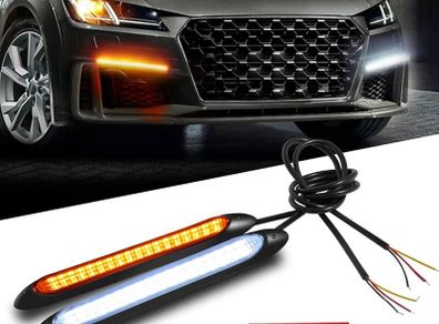 2x Car DRL LED Daytime Running Light Flow Yellow Turn Signal White Waterproof Headlight Strip Sequential Light Universal