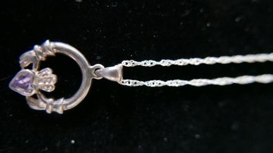 Vintage Amethyst Claddagh Irish Symbol, 925 Sterling Silver Heart Crown and Hands; 925 Irish Symbol Pendant Necklace with Amethyst 18"
