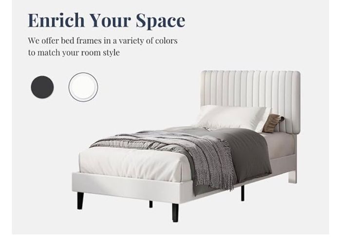 Single Bed Frame, 90 x 190 cm, Upholstered Bed with Velvet Headboard, Adjustable Height, Wooden Slat Support, No Box Spring Needed, White