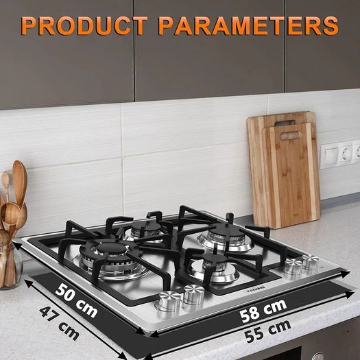 Gas Hob 4 Burners, 60cm Built-in Stainless Steel Cooktop, NG/LPG Convertible Propane Gas Stove with Flame Failure Thermocouple Protection, 8800W High Power