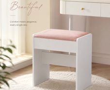 Stool Velvet Dressing Table Matte White-Pastel Pink