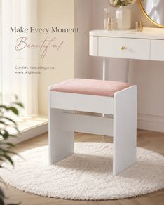 Stool Velvet Dressing Table Matte White-Pastel Pink