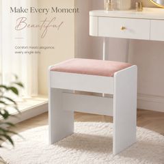 Stool Velvet Dressing Table Matte White-Pastel Pink