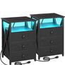 Bedside Table Set of 2 with Charging Station Black Image 10