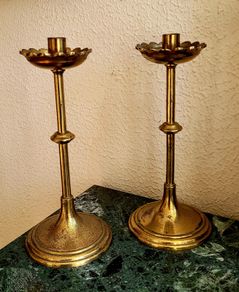 Antique pair of brass candlesticks