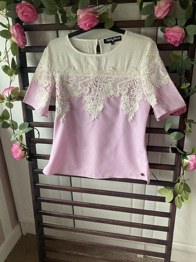 short sleeve pink & white top uk size 8 rant & rave brand