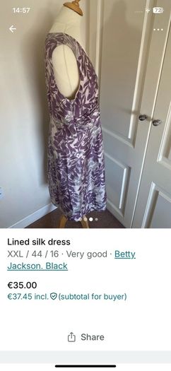 Betty Jackson Black lined silk dress - lilac- size 16