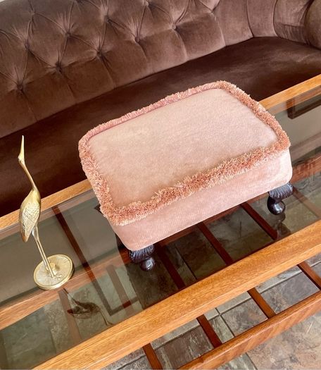 Vintage Low Square Dusty Pink Footstool 1980s Chic with Tassel Border