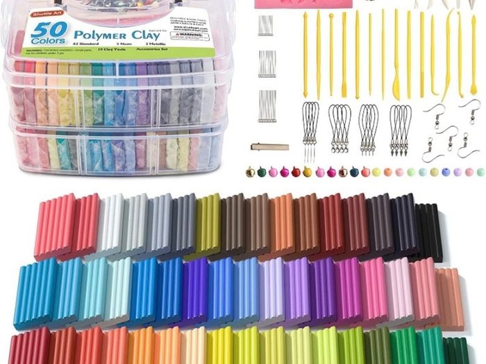 Shuttle Art 50 Colours Soft Oven Bake Modeling Clay Kit, 19 Sculpting Clay Tools and 10 Kinds of Accessories, Non-Stick, Non-Toxic, Ideal DIY Gift for Kids (FREE POSTAGE)