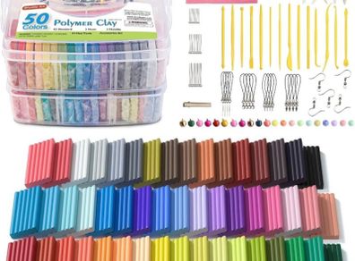 Shuttle Art 50 Colours Soft Oven Bake Modeling Clay Kit, 19 Sculpting Clay Tools and 10 Kinds of Accessories, Non-Stick, Non-Toxic, Ideal DIY Gift for Kids (FREE POSTAGE)